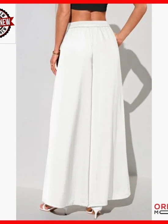 High Waisted Wide Leg Palazzo Pants Loose Fit Flowy Work Lounge - Picture 4 of 7